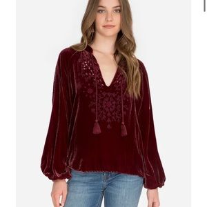 JOHNNY WAS Eyelet Velvet Peasant Top